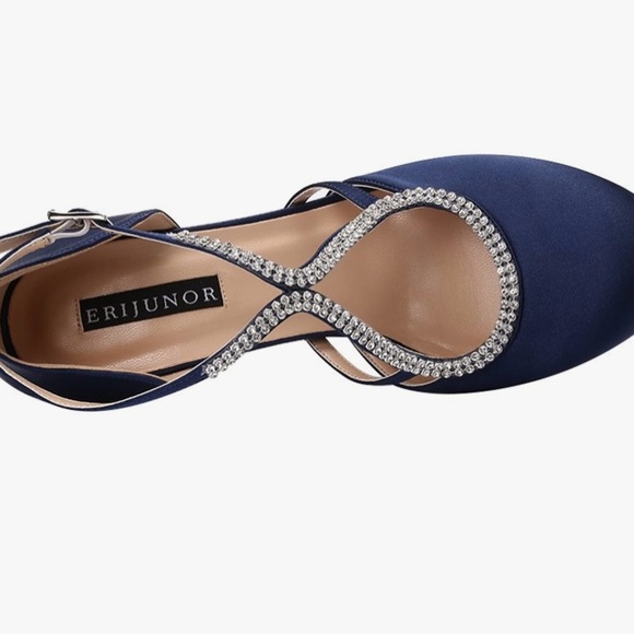 HP🎉 ERIJUNIOR - NWOT Navy Satin Rhinestone Pumps - Picture 6 of 8